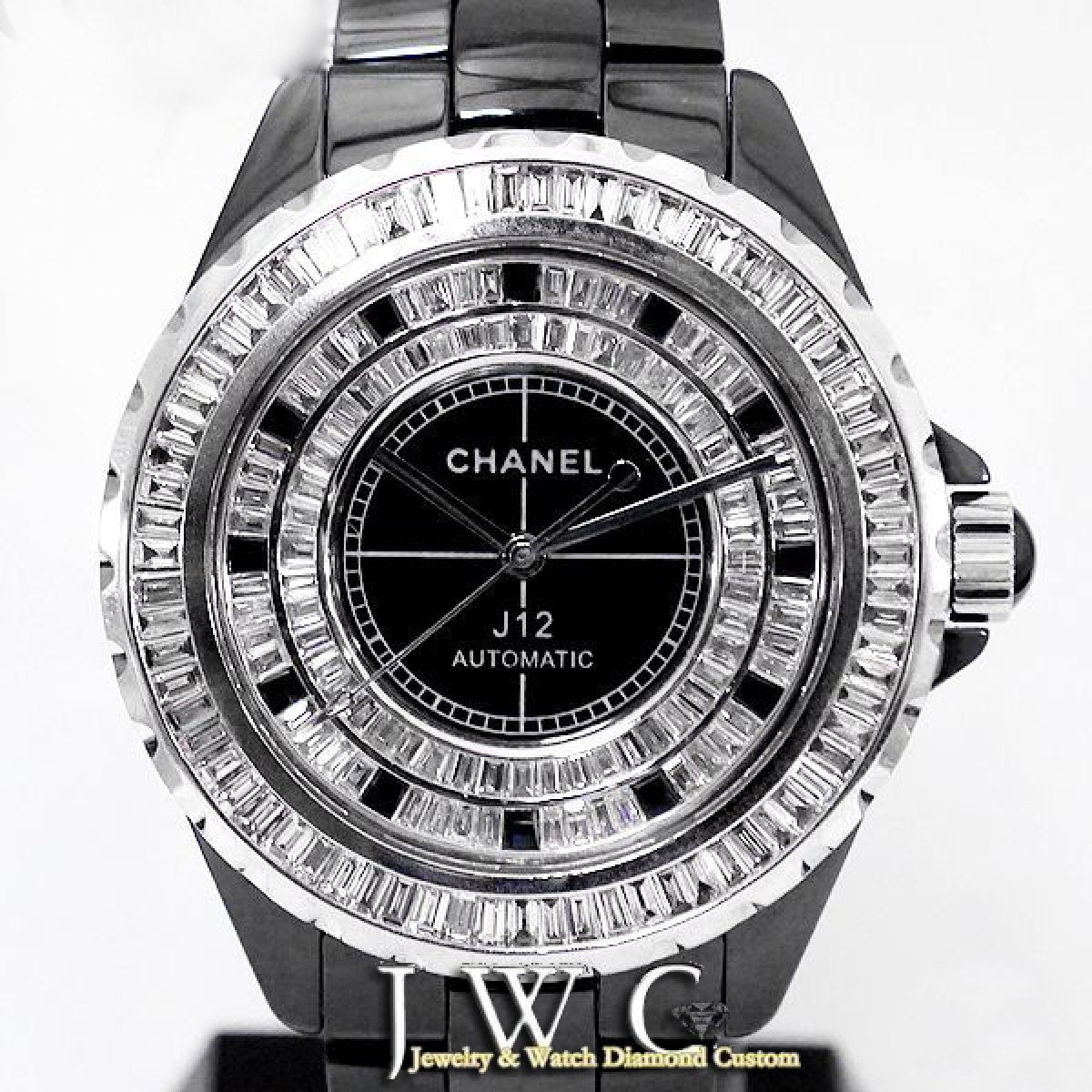画像1: H2027仕様：シャネルＪ１２ フルバケットダイヤモンド 　ベゼル・文字盤