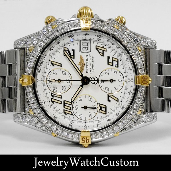 画像2: BREITLING クロノマット ビコロ B13050 アフターダイヤ パヴェ