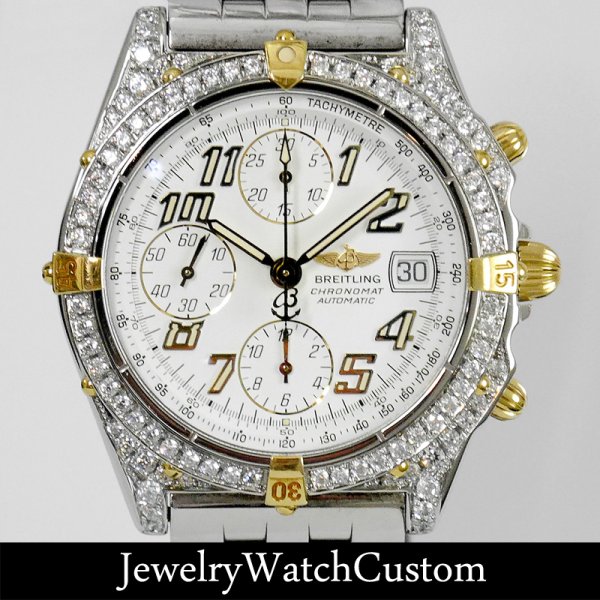 画像1: BREITLING クロノマット ビコロ B13050 アフターダイヤ パヴェ
