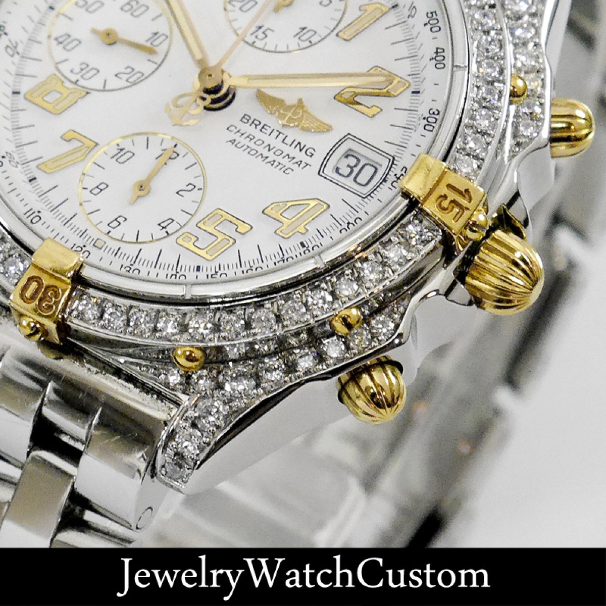 画像3: BREITLING クロノマット ビコロ B13050 アフターダイヤ パヴェ