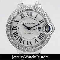 CARTIER バロンブルー 28mm　レザー アフターダイヤベゼル