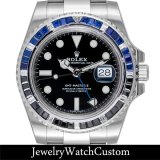 GMTマスターII 116710BLNR バゲット ブラック ダイヤ サファイヤ ベゼル 完成致しました！