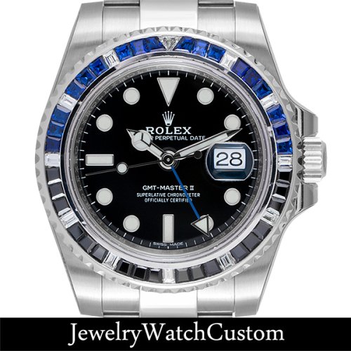 ROLEX GMTマスターII バケットダイヤ・ブラックダイヤ・サファイア アフターダイヤが完成致しました。