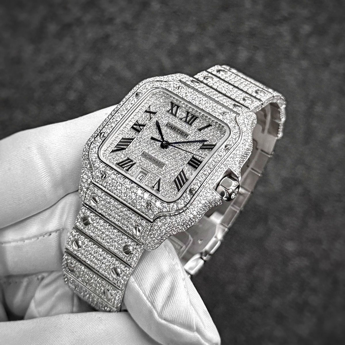 画像2: 【新品】Cartier サントス ドゥ カルティエ LM フルダイヤ / アイスドアウトウォッチ