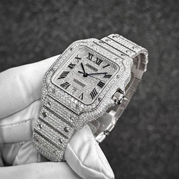 画像2: 【新品】Cartier サントス ドゥ カルティエ LM フルダイヤ / アイスドアウトウォッチ