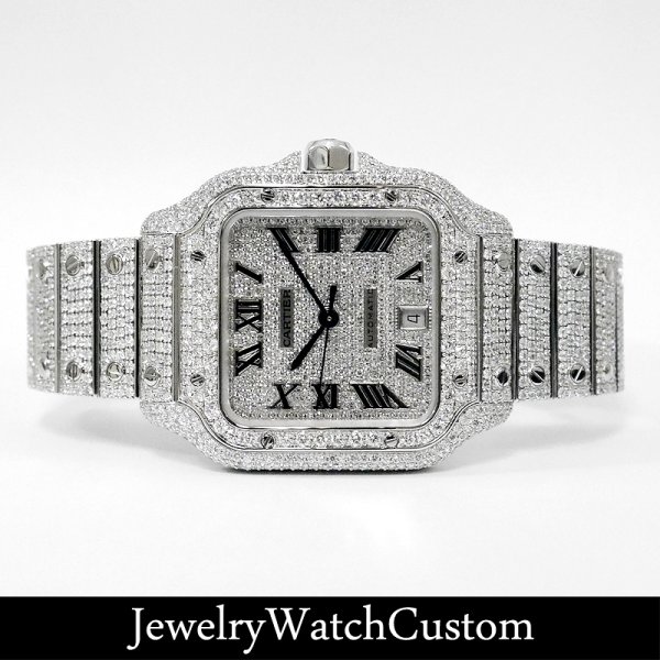 画像3: 【新品】Cartier サントス ドゥ カルティエ LM フルダイヤ / アイスドアウトウォッチ