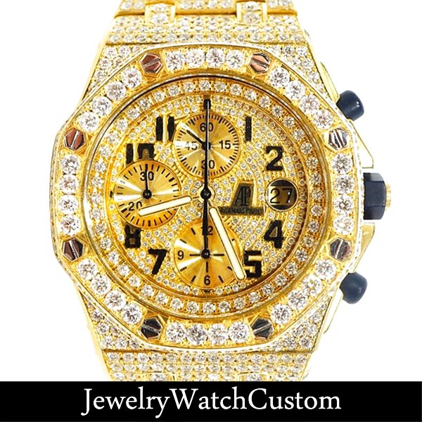 AUDEMARS PIGUET ロイヤルオークオフショアクロノグラフYGを斜めから見たパヴェダイヤカット